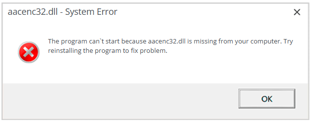 aacenc32-dll is missing error message